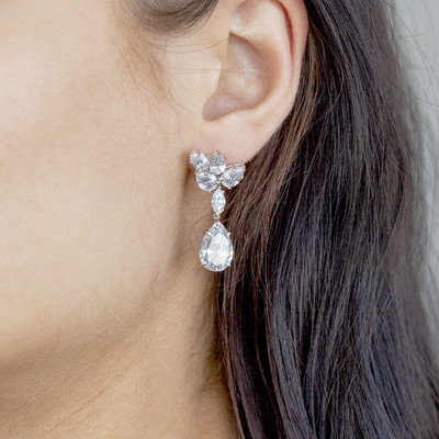 Boucles d'oreilles pendants argent 925 zirconias - vue 1