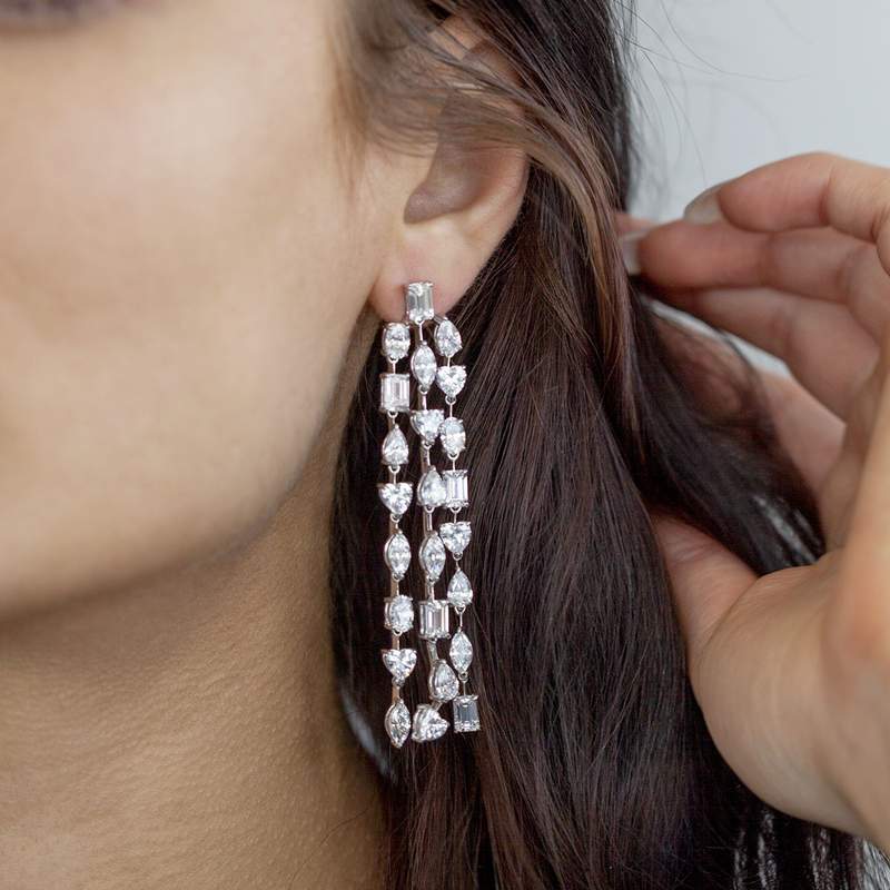 Boucles d'oreilles pendants argent 925 zirconias. - vue 1