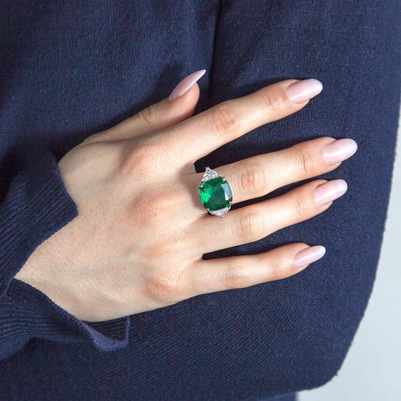 Bague argent 925 cristal vert zirconias - vue 1