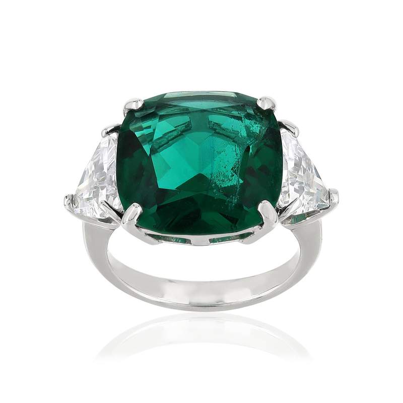 Bague argent 925 cristal vert zirconias - vue 2