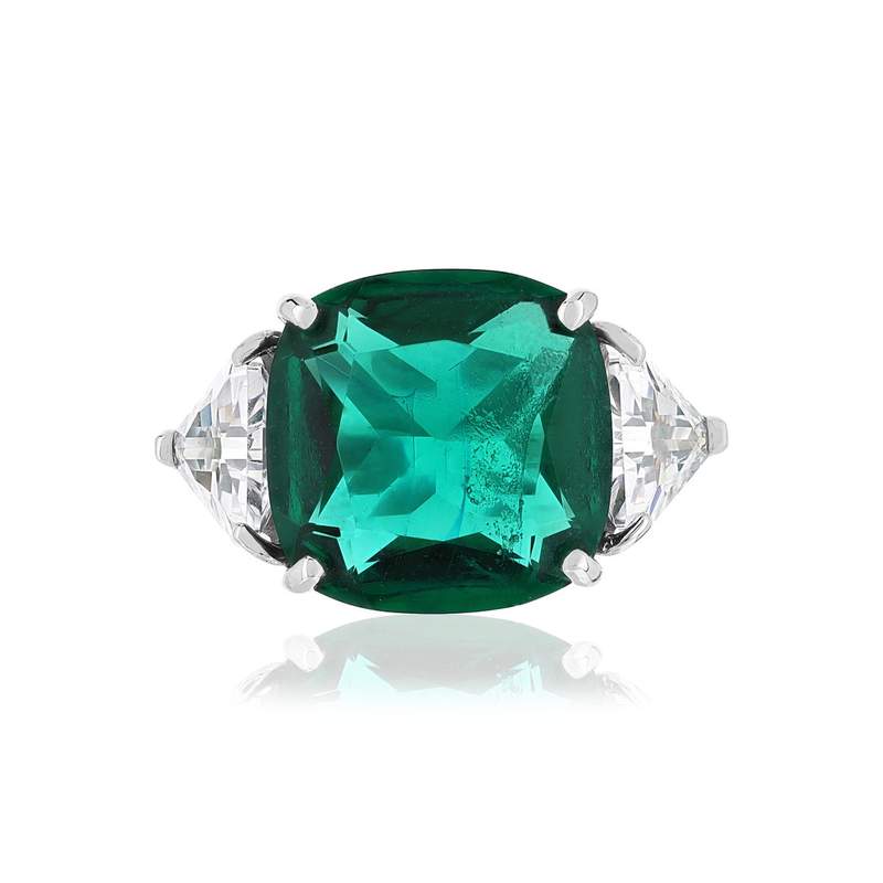 Bague argent 925 cristal vert zirconias - vue 4