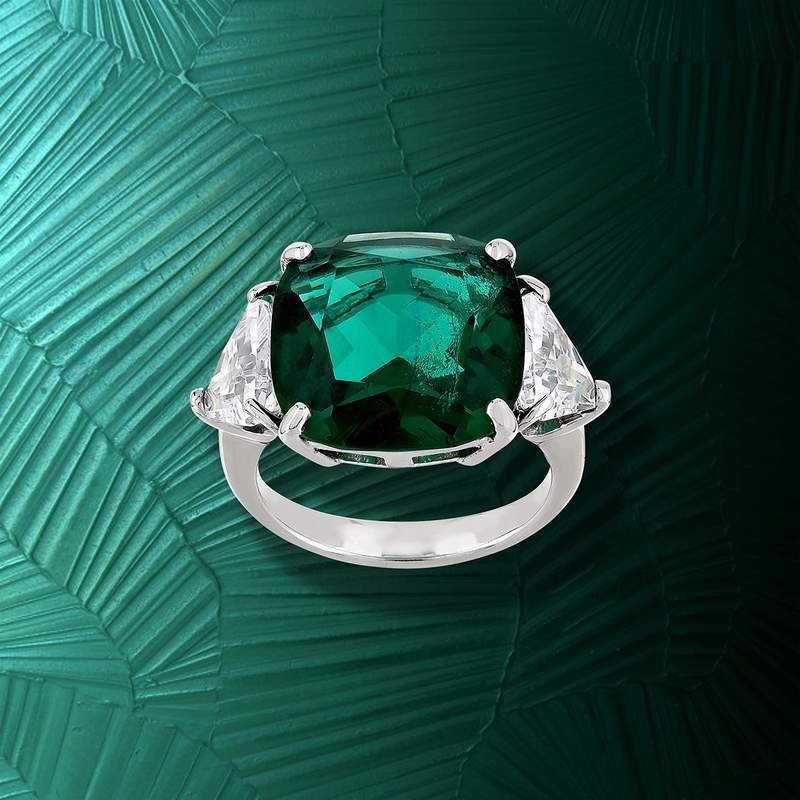 Bague argent 925 cristal vert zirconias - vue D1