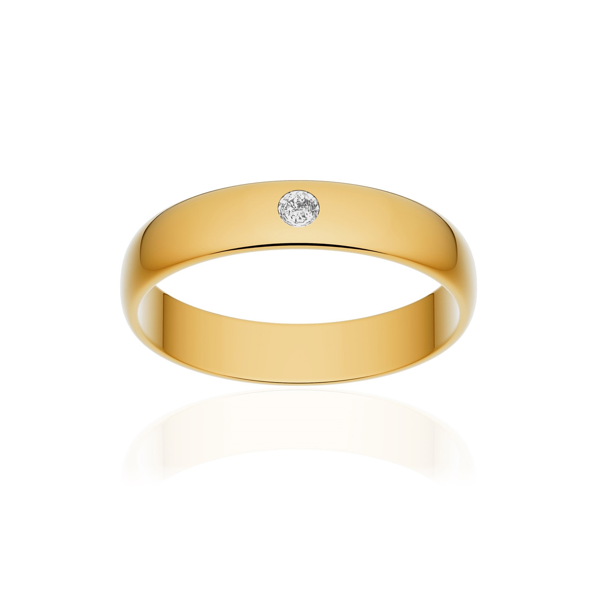 Alliance or 375 jaune poli demi-jonc 4mm diamant brillant