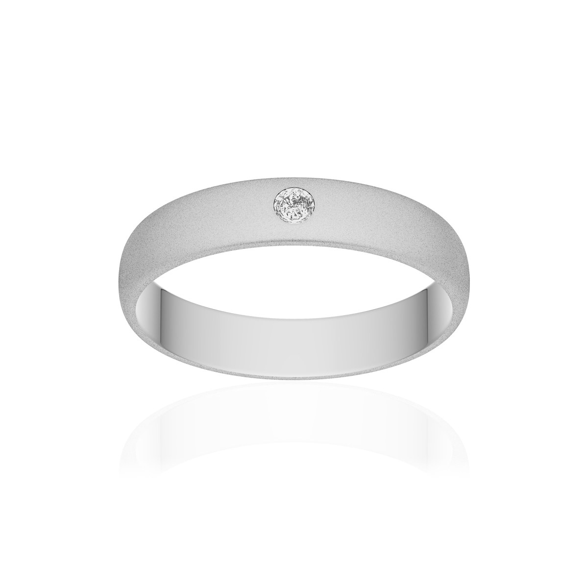 Alliance or 375 blanc sablé demi-jonc 4mm diamant brillant