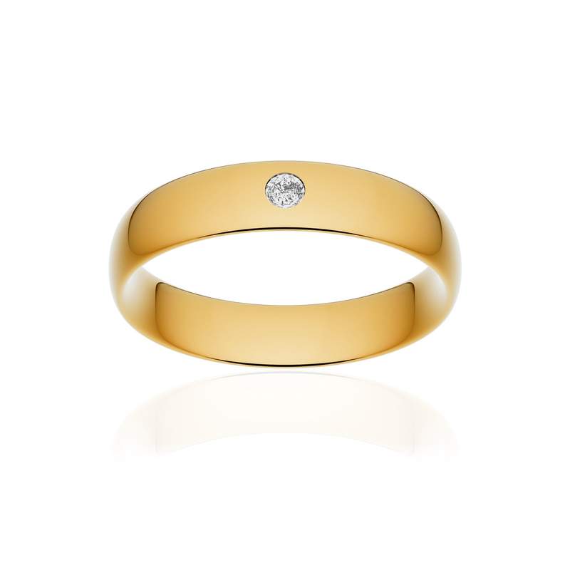 Alliance or 375 jaune poli demi-jonc confort 5mm diamant brillant - vue 1
