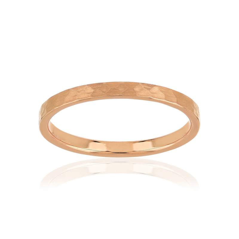 375 rose gold wedding band with a hammered finish - view 1
