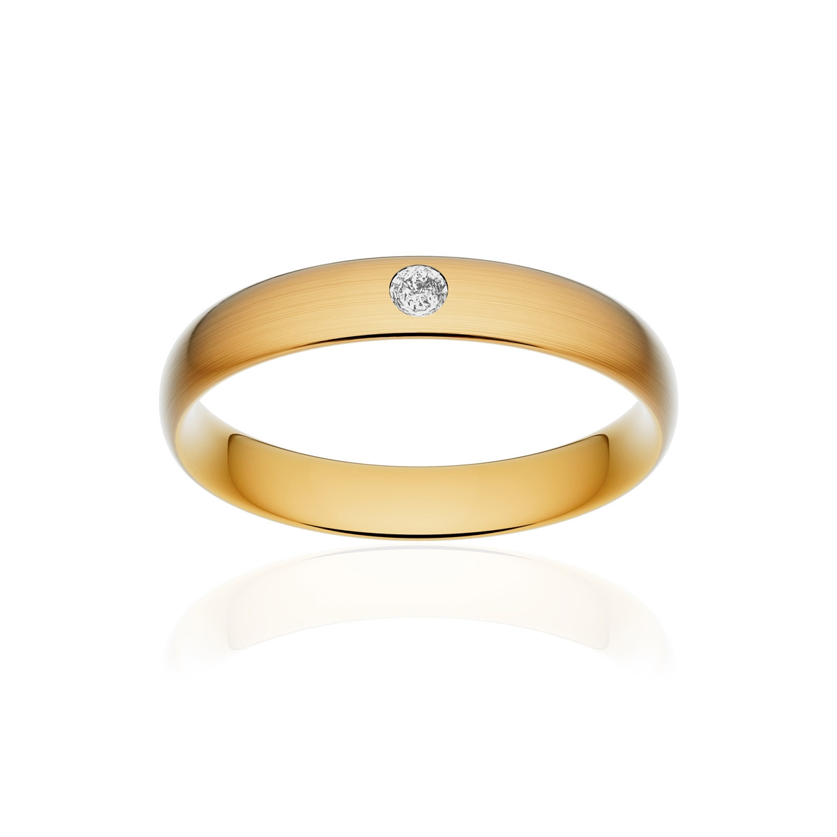 Alliance or 375 jaune brossé demi-jonc confort 4mm diamant brillant