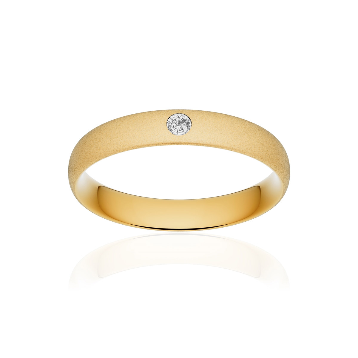 Alliance or 375 jaune sablé demi-jonc confort 4mm diamant brillant