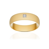 Alliance or 375 jaune sablé demi-jonc confort 6mm diamant princesse