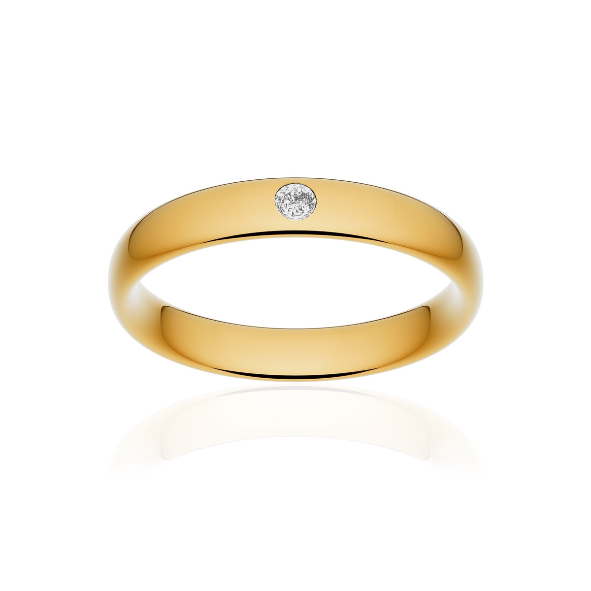 Alliance or 375 jaune poli ruban confort 4mm diamant brillant