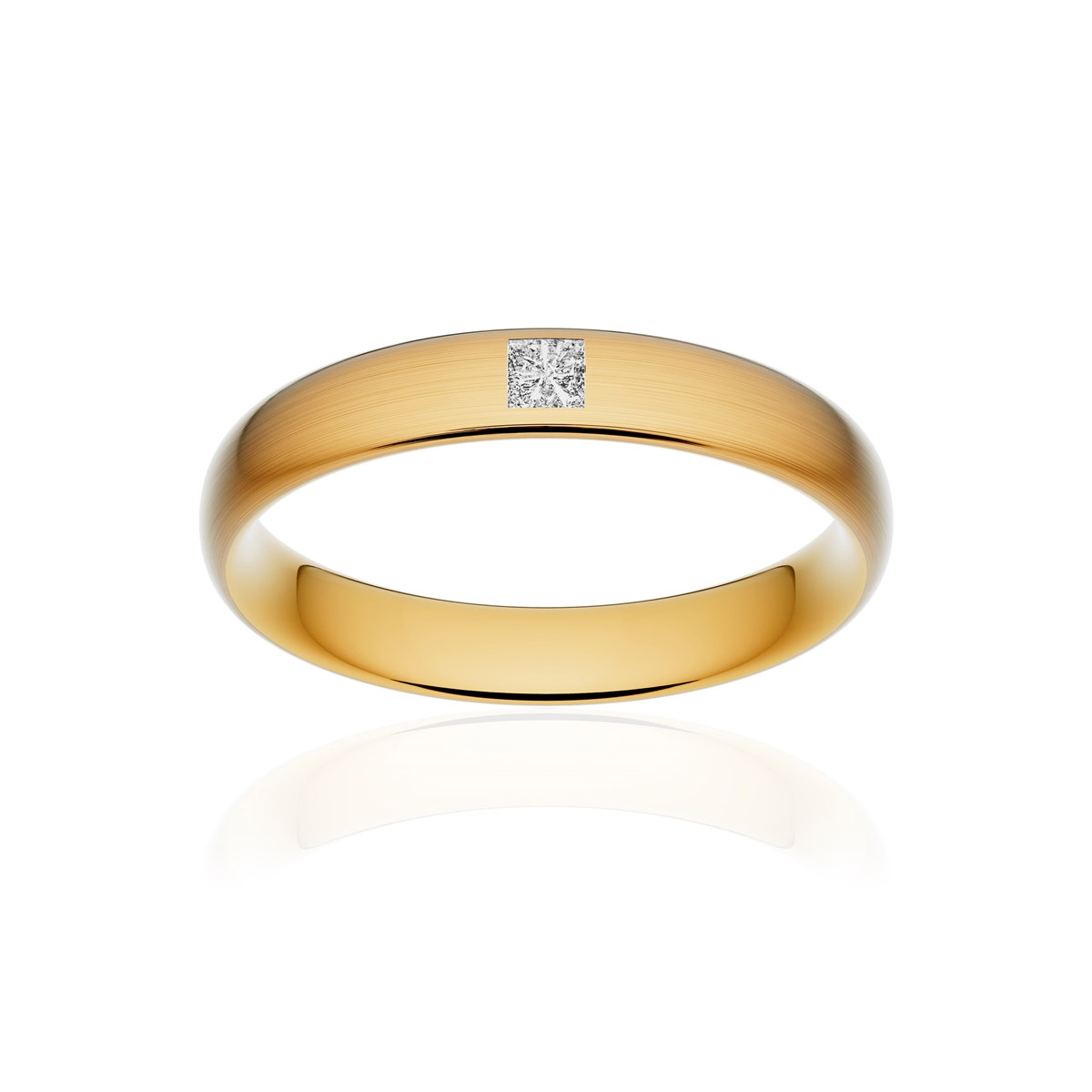 Alliance or 375 jaune brossé ruban confort 4mm diamant princesse