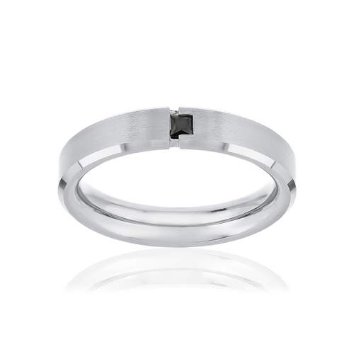 Witte 950 platina trouwring met zwarte diamant, HSI-behandeld, 0,1 karaat