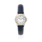 Montre femme chromée bracelet cuir bleu - vue 1