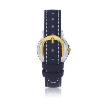 Chrome-plated ladies' watch with blue leather strap