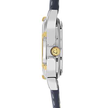Chrome-plated ladies' watch with blue leather strap