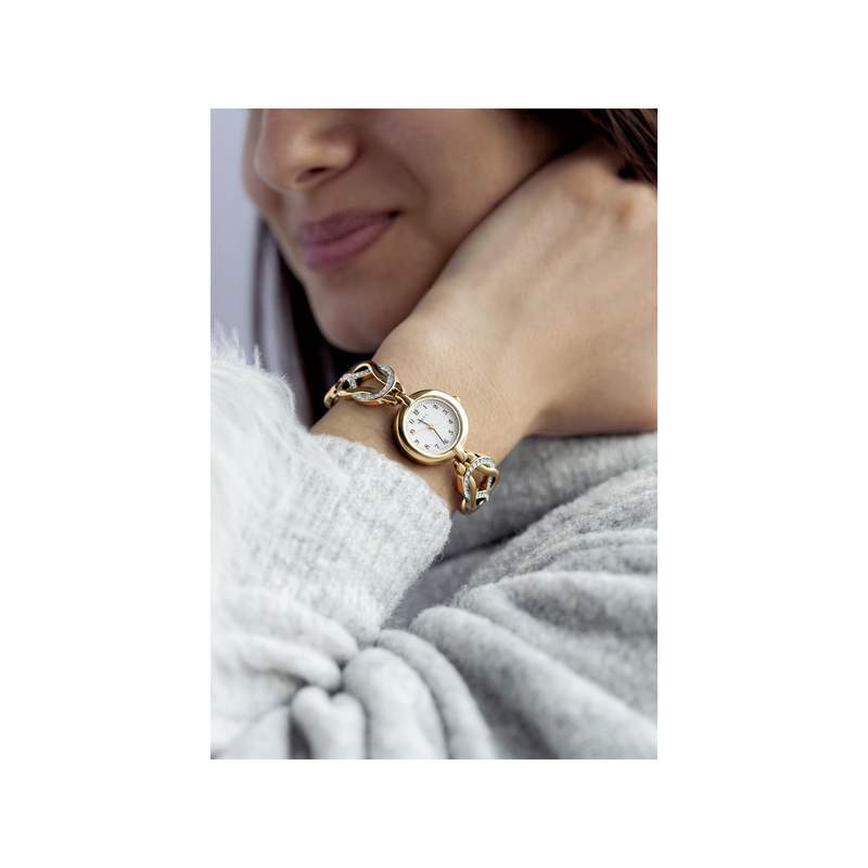 Montre femme métal doré et strass - vue porté 2