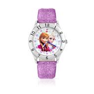 Montre Elsa et Anna chromée bracelet cuir Disney