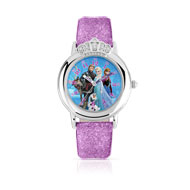Montre Elsa, Anna, Kristoff, Olaf, Sven chromée bracelet cuir Disney