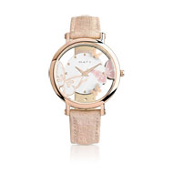 Montre femme acier rose bracelet cuir rose