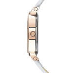 Montre femme papillons acier rose bracelet cuir blanc - vue 3