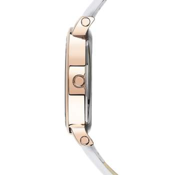 Montre femme papillons acier rose bracelet cuir blanc