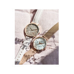 Montre femme papillons acier rose bracelet cuir blanc - vue D2