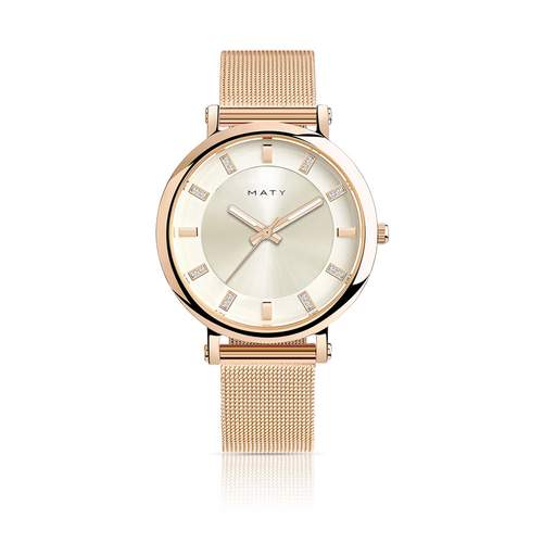 Montre femme acier dorée rose maille milanaise