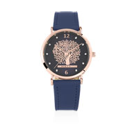 Montre femme dorée rose bracelet cuir pierres imitation