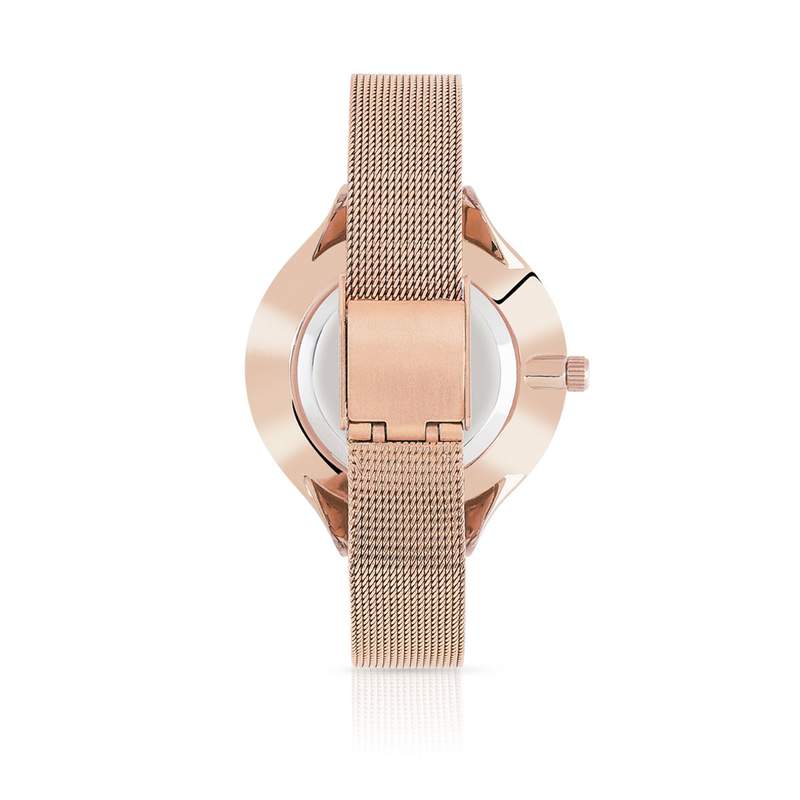 Montre femme doré rose et strass bracelet acier maille milanaise - vue 2