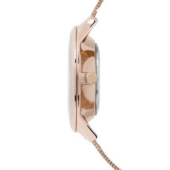 Rose gold and rhinestones ladies' watch with stainless steel Milanese link bracelet