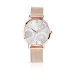 Montre femme fleurs dorée rose bracelet maille milanaise - vue 1
