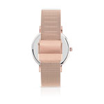 Montre femme fleurs dorée rose bracelet maille milanaise - vue 2