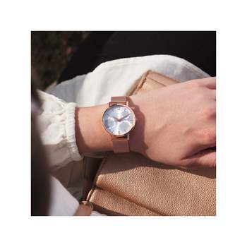 Pink flowers ladies' watch with Milanese link bracelet