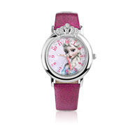 Montre Elsa chromée bracelet cuir Disney