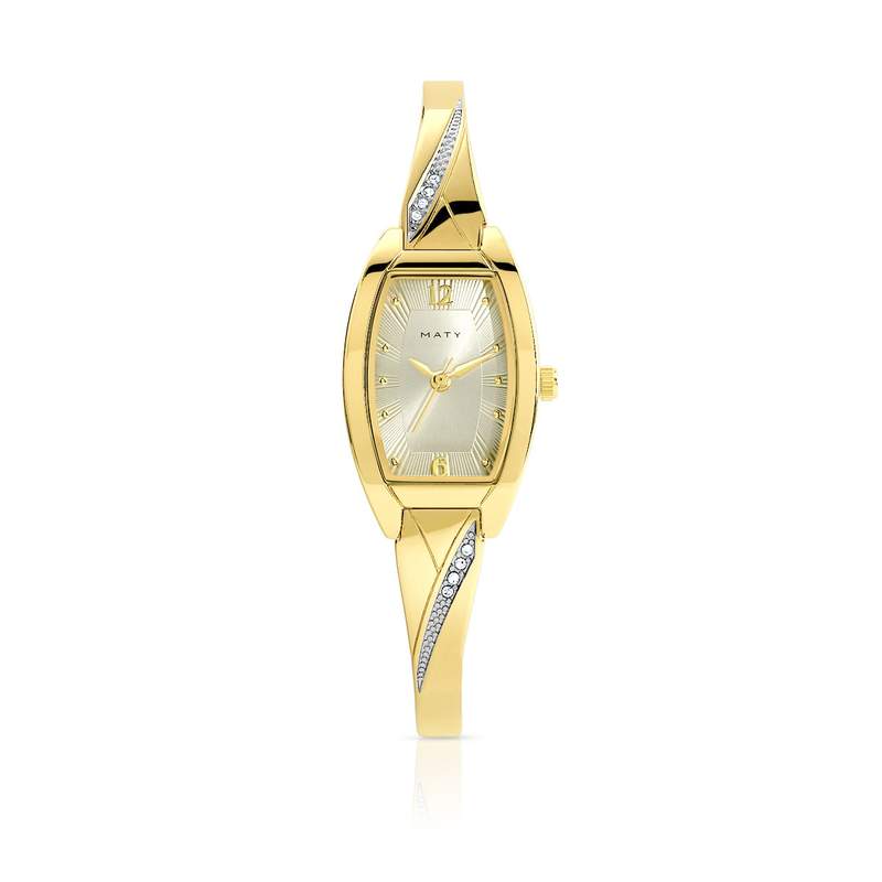 Montre femme dorée bracelet 2 tons strass - vue 1
