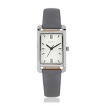Montre femme rectangulaire chromée bracelet cuir gris foncé - vue 1