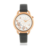 Montre doree rose bracelet cuir gris foncé