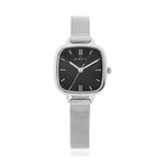 Montre femme chromée carrée bracelet maille milanaise - vue 1