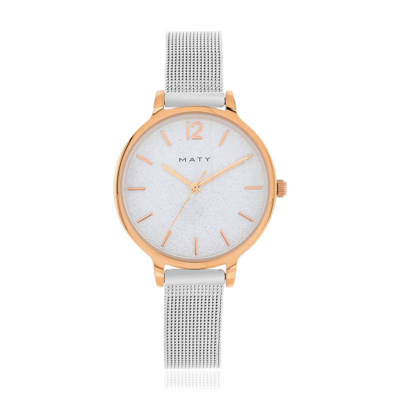 Montre femme dorée rose bracelet maille milanaise acier - vue 1