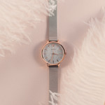 Montre femme dorée rose bracelet maille milanaise acier - vue D3