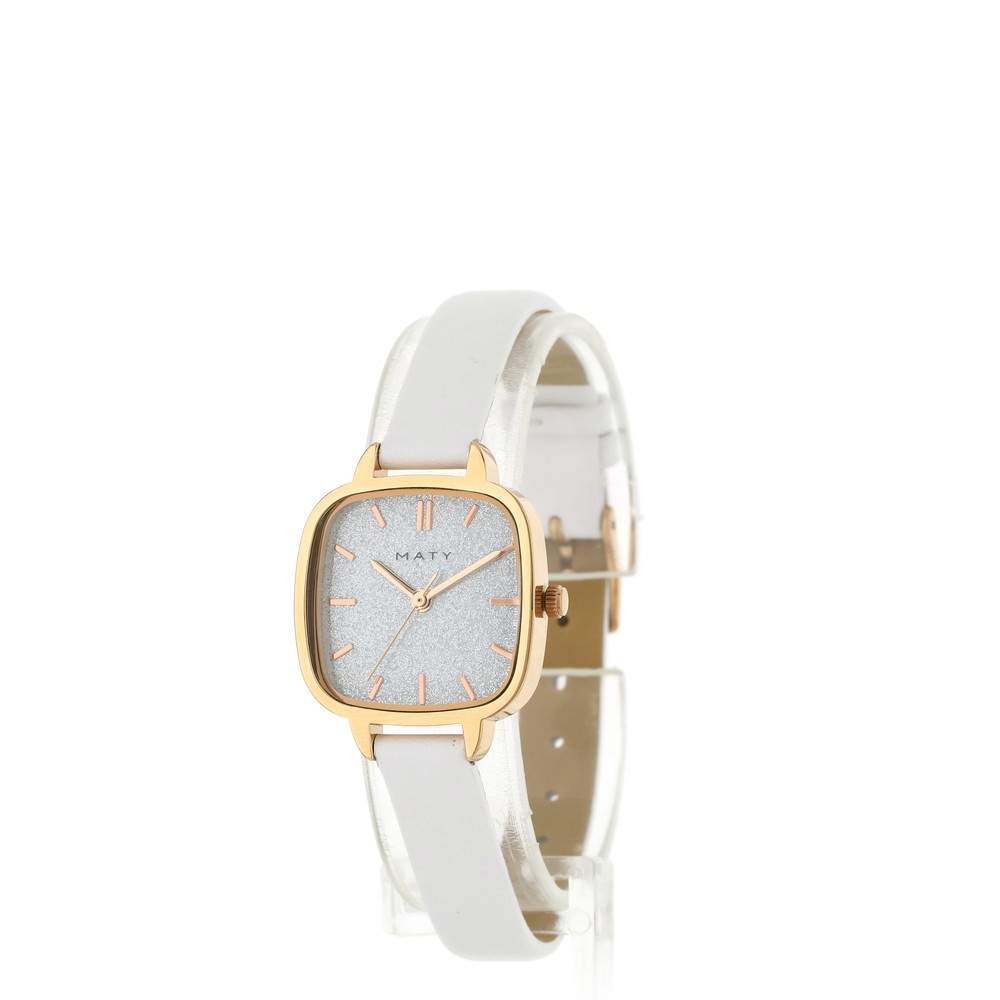 Montre femme dorée rose bracelet cuir blanc - vue 2