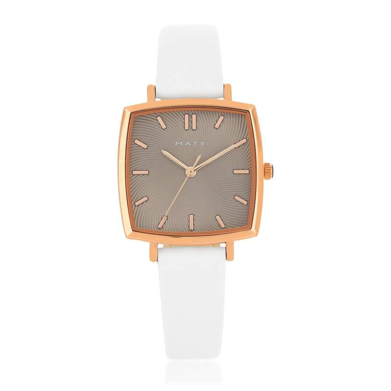 Montre dorée rose cuir blanc - vue 1