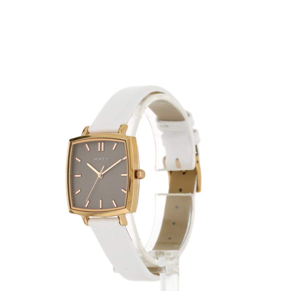 Montre dorée rose cuir blanc - vue 3