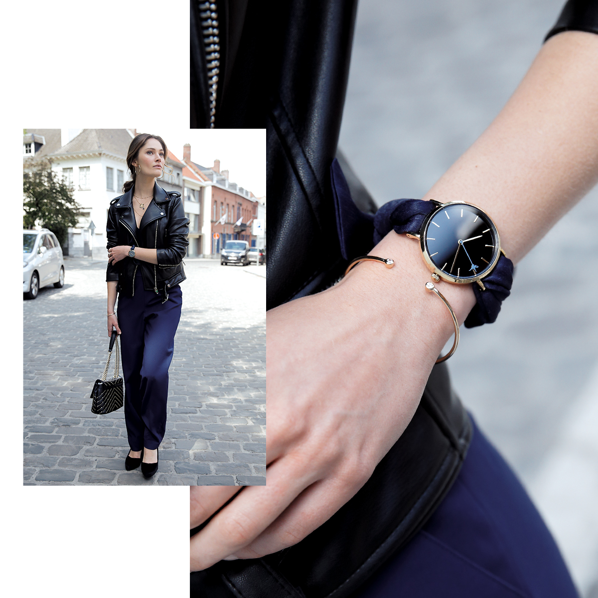 Montre Disney Jasmine dorée jaune foulard bleu - vue Vporté 1