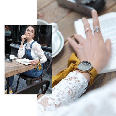 Montre Disney Belle dorée jaune foulard jaune - vue Vporté 1