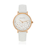 Montre femme acier doré rose bracelet cuir blanc - vue 1