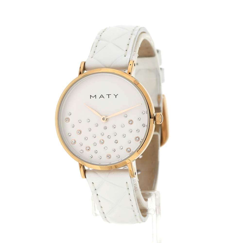 Montre femme acier doré rose bracelet cuir blanc - vue 2