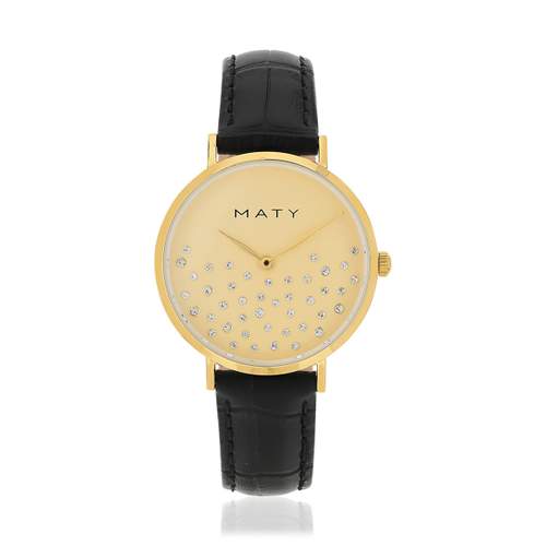 Montre femme acier doré bracelet cuir noir