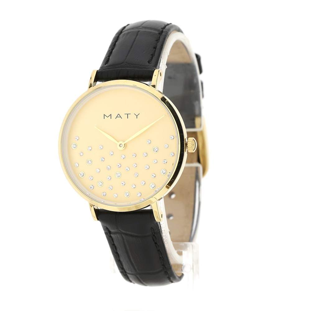 Montre femme acier doré bracelet cuir noir - vue 2