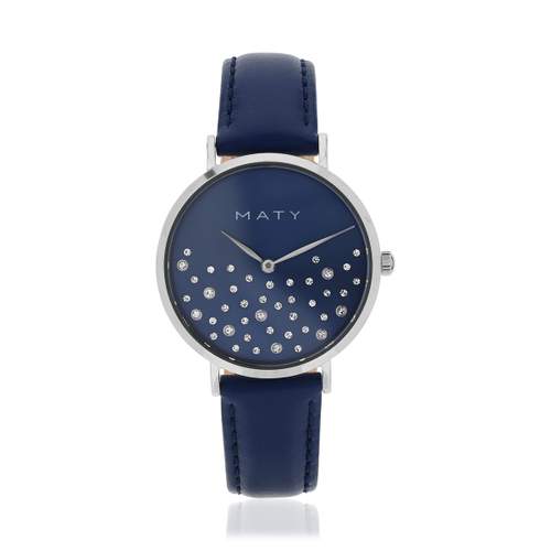Montre femme acier bracelet cuir bleu